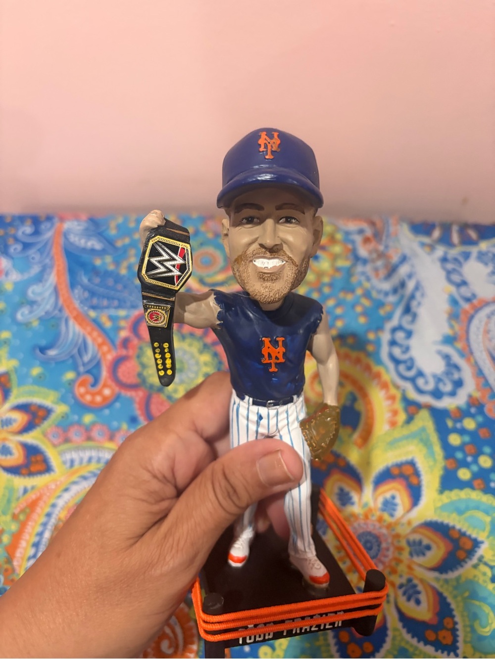 Blue and White Baseball Bobblehead Figure with Championship Belt brand new